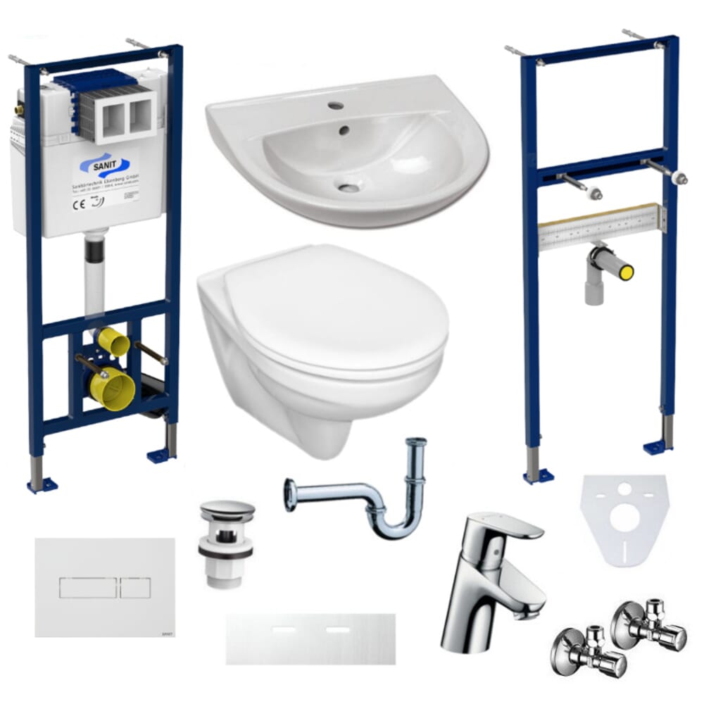 Badezimmer Komplettset Vorwandelement Wand-WC WC-Sitz Waschbecken Armatur UD-KS 6