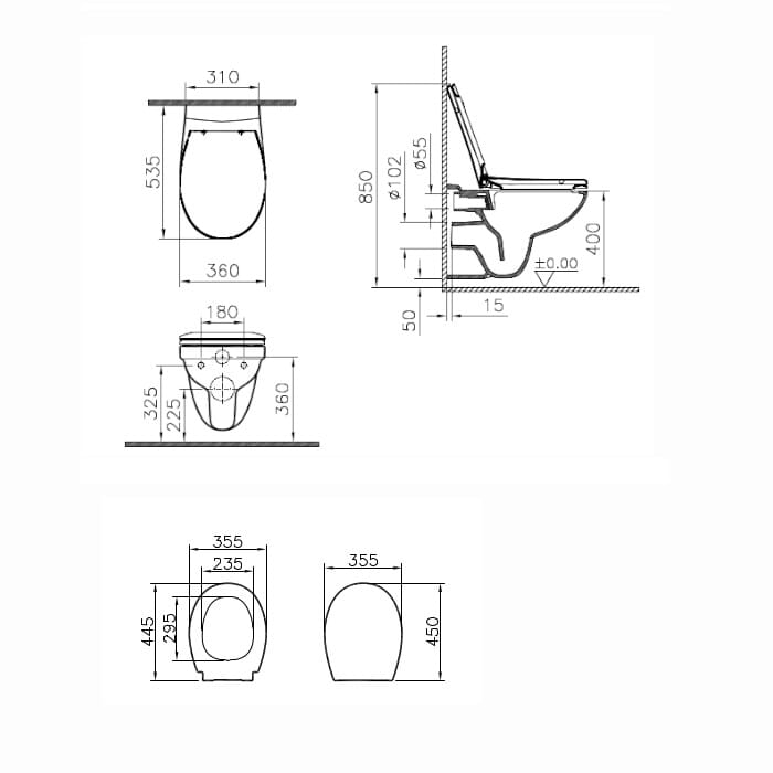 Vitra Normus Wand-WC Sitz softclose Schallschutz spülrandlos weiß Hygiene Glasur 