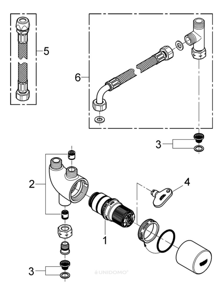 mécanisme intérieur, cartouche GROHTHERM 47574000 , insert thermostatique  de mitigeur GROHE pour série EUROPLUS - MICRO